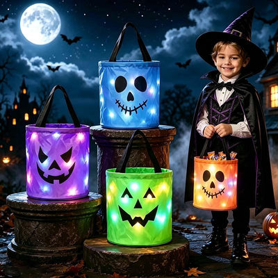 Lumi Loot Glow Haul Buckets – LED Light-Up Halloween Candy Bags