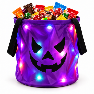 Lumi Loot Glow Haul Buckets – LED Light-Up Halloween Candy Bags